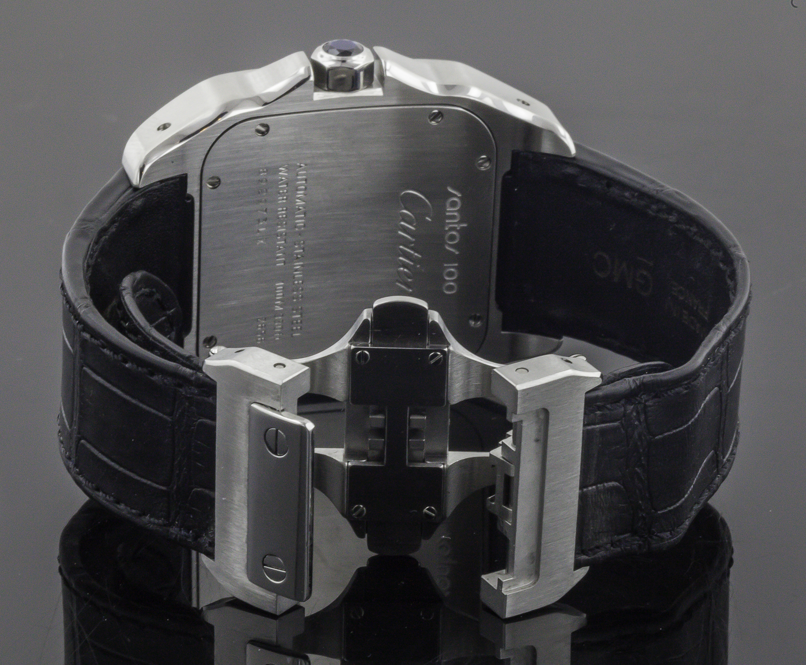 Cartier Santos 100, Mens, X Large, Stainless Steel, Ref: 2656, Leather Band, Cal 2892-2 