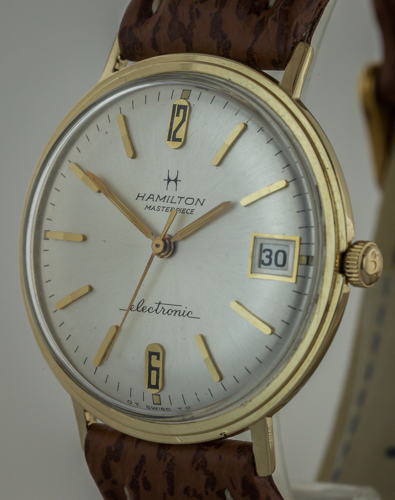 Hamilton Masterpiece Electronic, 14K Yellow Gold, Mens, Leather Band