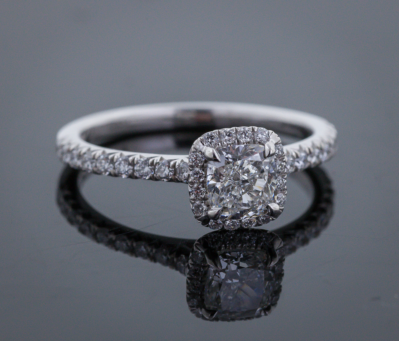 James Allen Platinum Halo and Shank Pave Set Diamond Engagement Ring