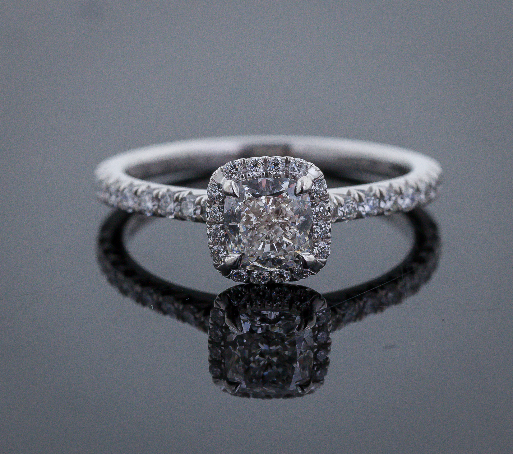 James Allen Platinum Halo and Shank Pave Set Diamond Engagement Ring