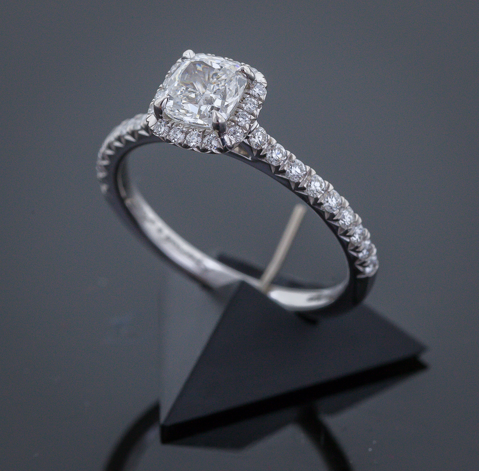 James Allen Platinum Halo and Shank Pave Set Diamond Engagement Ring