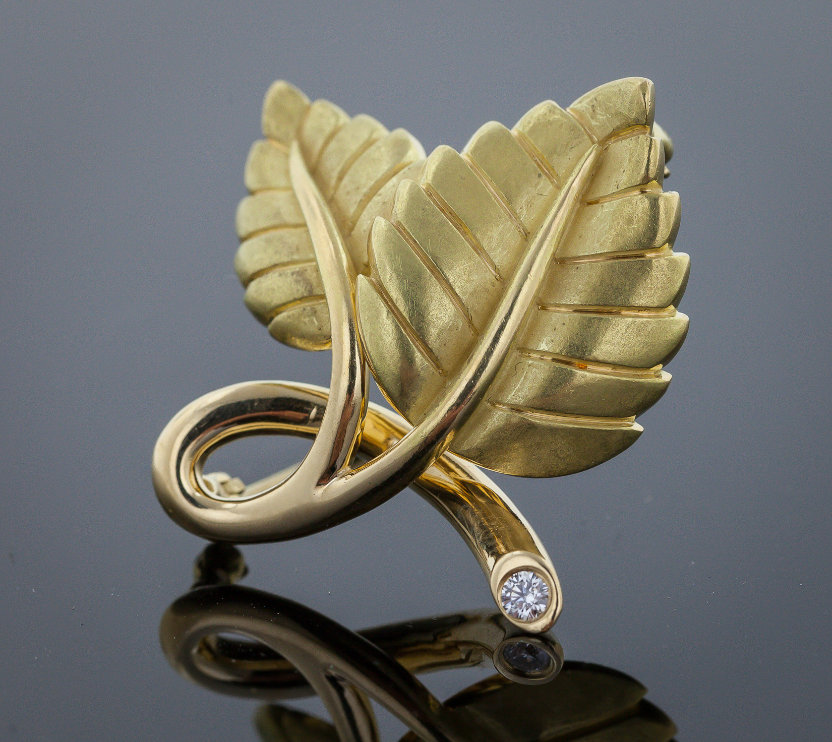 Tiffany & Co, 2003, 18K Yellow Gold Diamond Leaf Brooch Pin