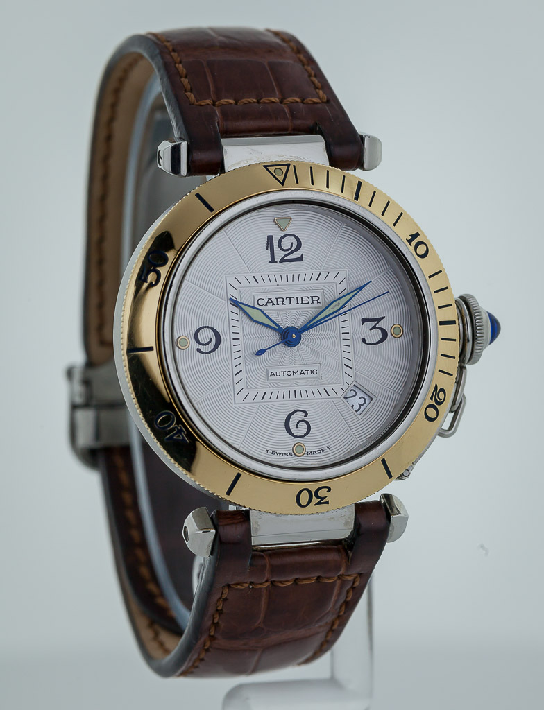 Cartier, Pasha de Cartier , 2378, Two Tone, Stainless Steel and 18K Gold,  Ladies, Leather Band, Automatic