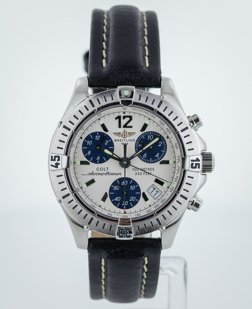 Breitling Chrono Colt Ocean, A53350, Stainless Steel, Mens, Quartz, White  and Blue Dial, Year 2001