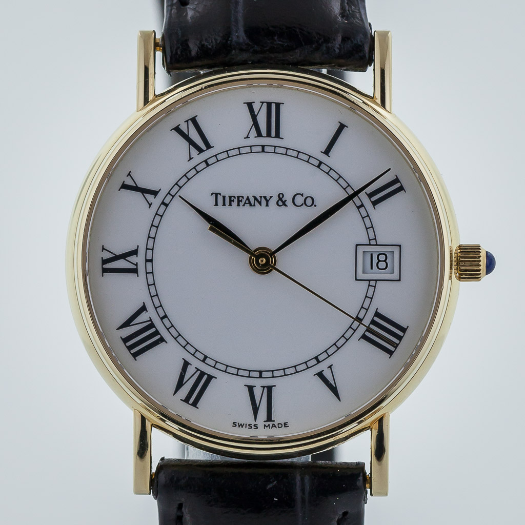 Tiffany & Co, 14K Solid Yellow Gold, Vintage, Unisex, White Roman