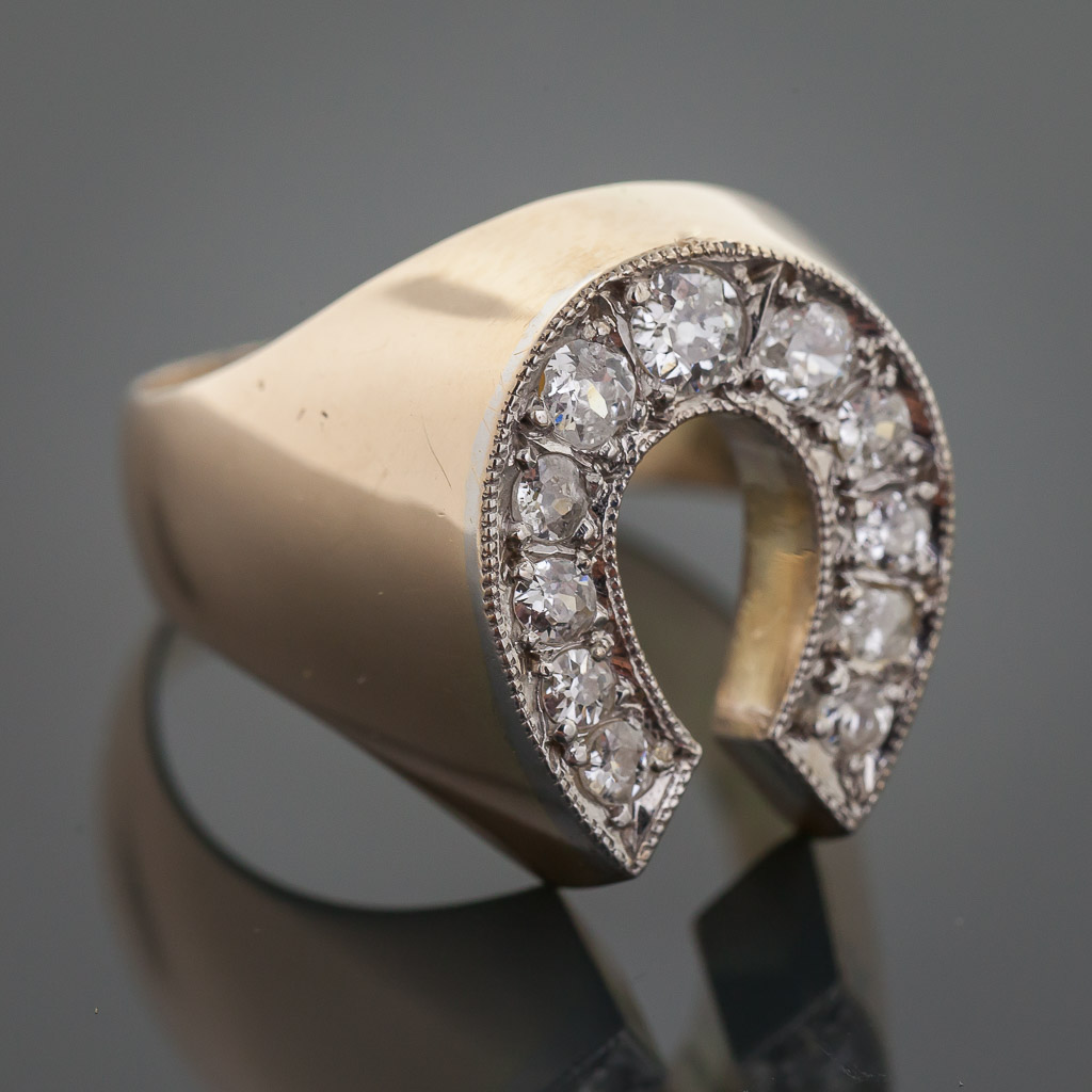 Vintage Horseshoe Ring, 14K Yellow Gold, Diamonds, 7.20 Grams - Estates ...