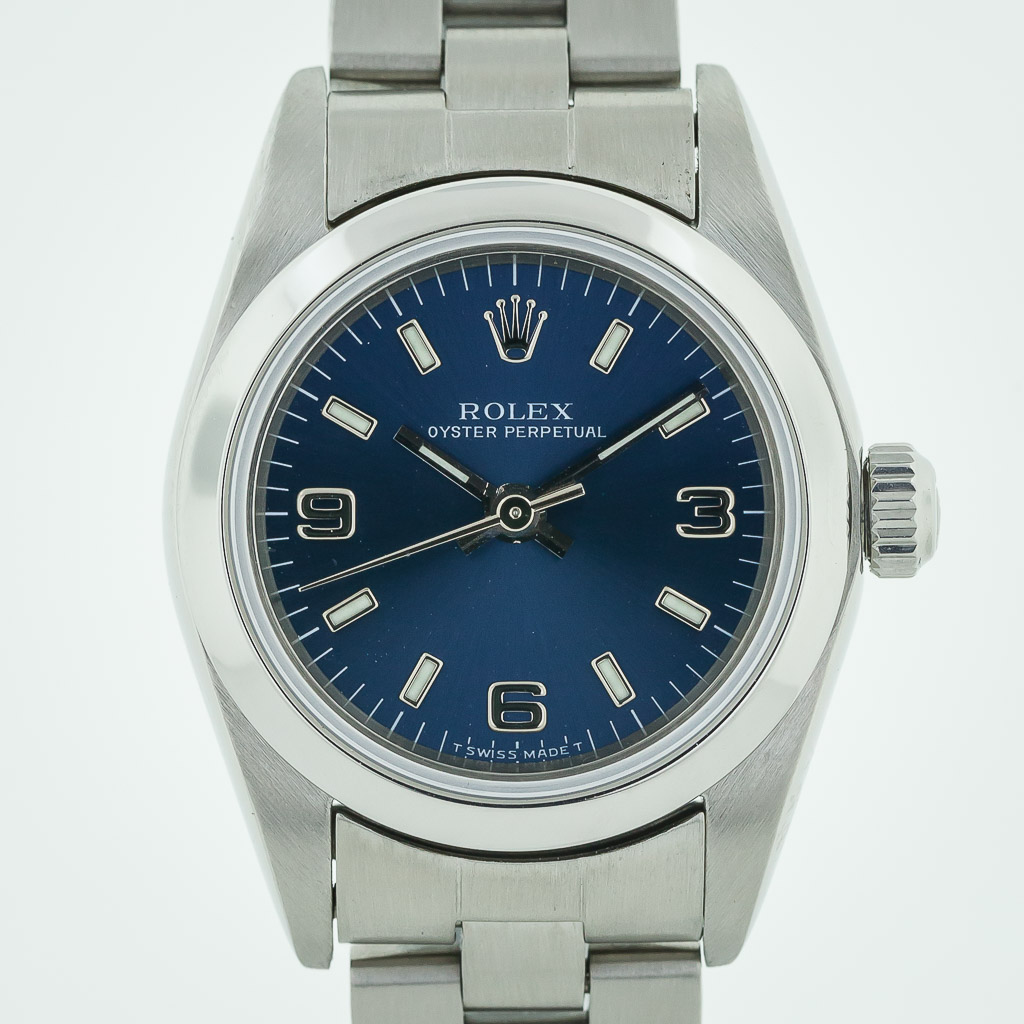 【OH済】 ロレックス 【ROLEX】 オイスターパーペチュアル 76080 レディース ブルー ステンレススティール 腕時計 時計 OYSTER PERPETUAL 24 BLUE SS 青文字盤【中古】 ROLEX - 【OH済】 ロレックス 【ROLEX】 オイスターパーペチュアル