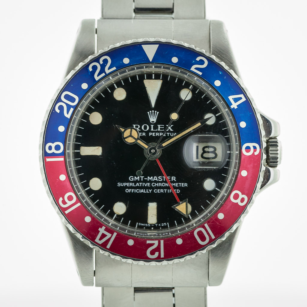 Rolex GMT Master Vintage, Ref 1675, Pepsi Bezel, Mark I, Men's, Stainless  Steel, Year 1969 - Estates Consignments Rolex GMT Master Vintage, Ref 1675,  Pepsi Bezel, Mark I, Mens, Stainless Steel, Year 1969