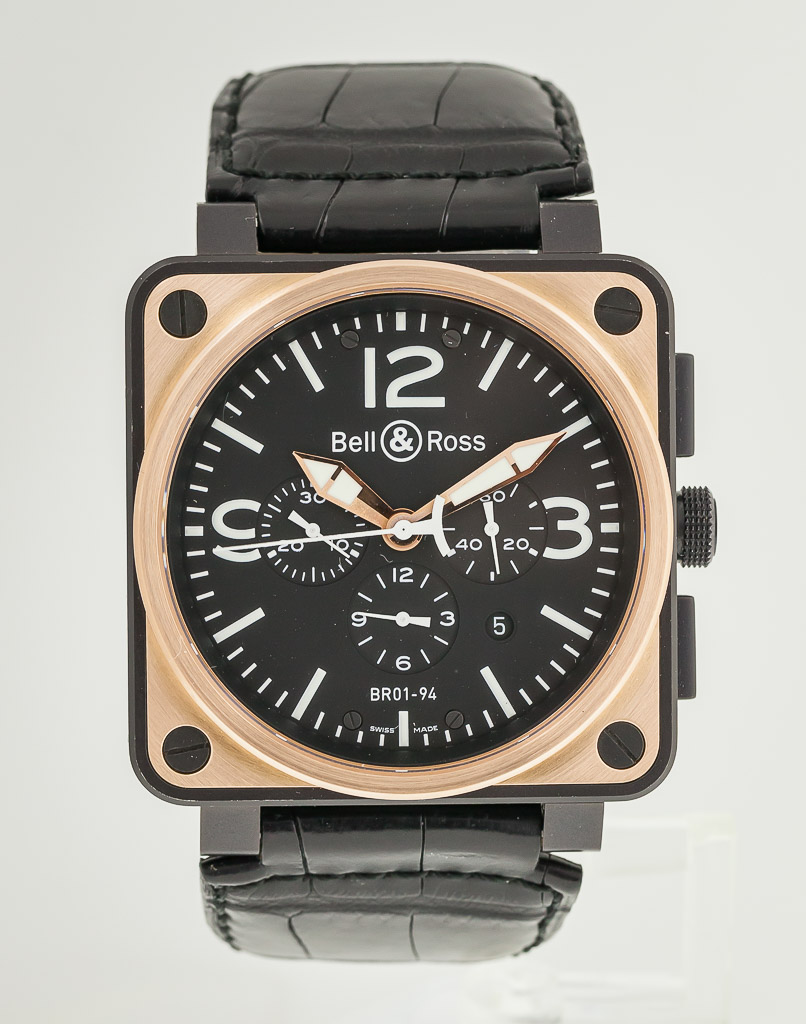 Bell & Ross Chronograph, Ref BR01-94-S, Men's, Steel and 18K Rose Gold, Leather Band, 2012 