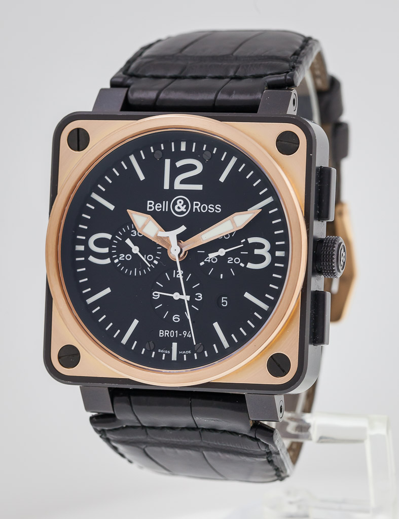 Bell & Ross Chronograph, Ref BR01-94-S, Men's, Steel and 18K Rose Gold, Leather Band, 2012 