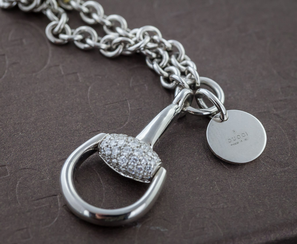 Gucci Horsebit Diamond Pendant Necklace, Ref YBB1528310010, 18K White ...