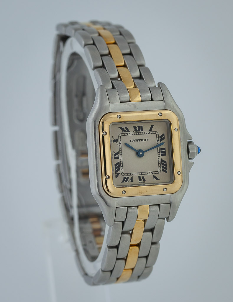 Cartier Panthere Ladies, Ref 166921, One Row 18K Yellow Gold and Stainless  Steel, Quartz, 1999 - Estates Consignments Cartier Panthere Ladies, Ref  166921, One Row 18K Yellow Gold and Stainless Steel, Quartz, 1999