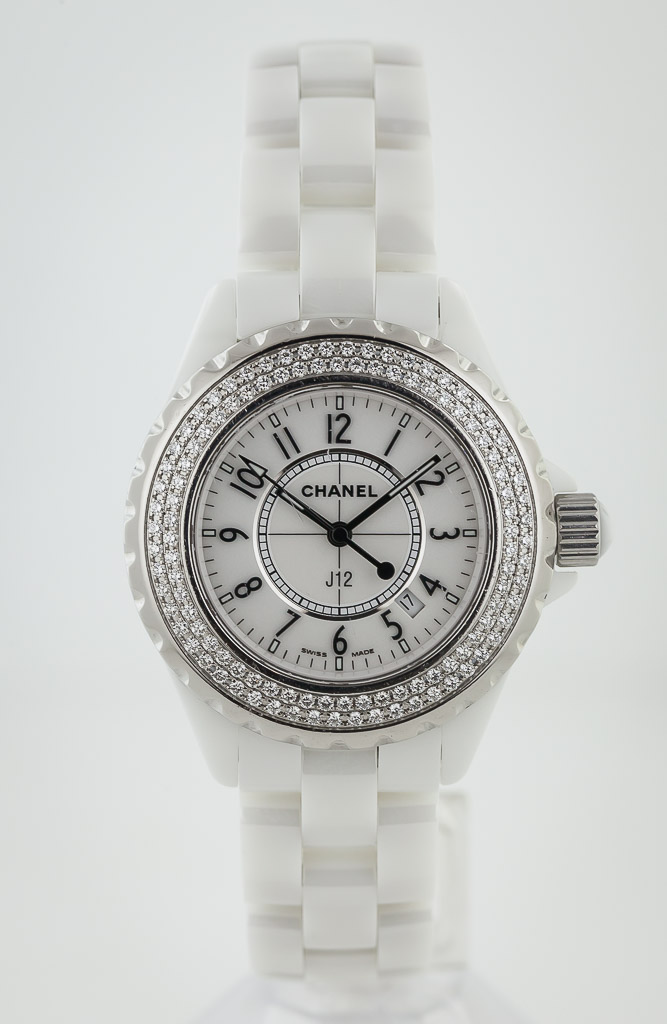 Chanel J12, Ref H0967, Ladies, White Ceramic, Quartz, Diamond Bezel, White  Roman Dial, 2012