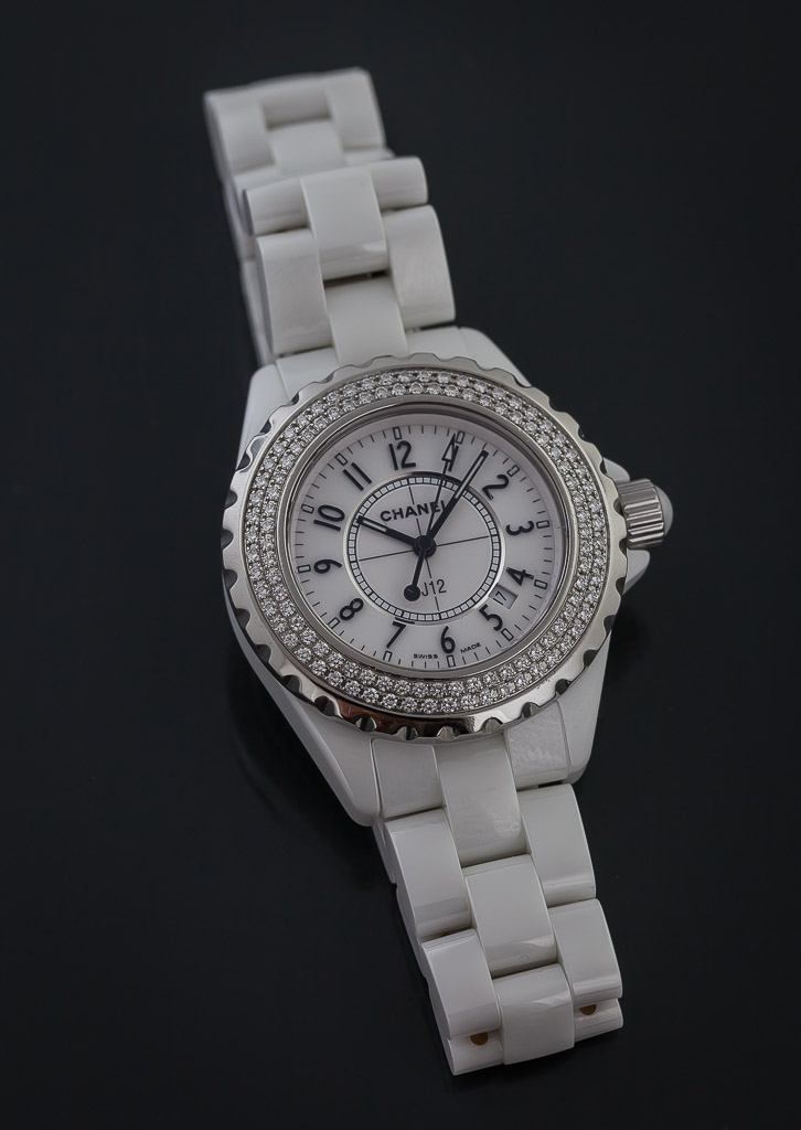 Chanel J12, Ref H0967, Ladies, White Ceramic, Quartz, Diamond Bezel, White  Roman Dial, 2012