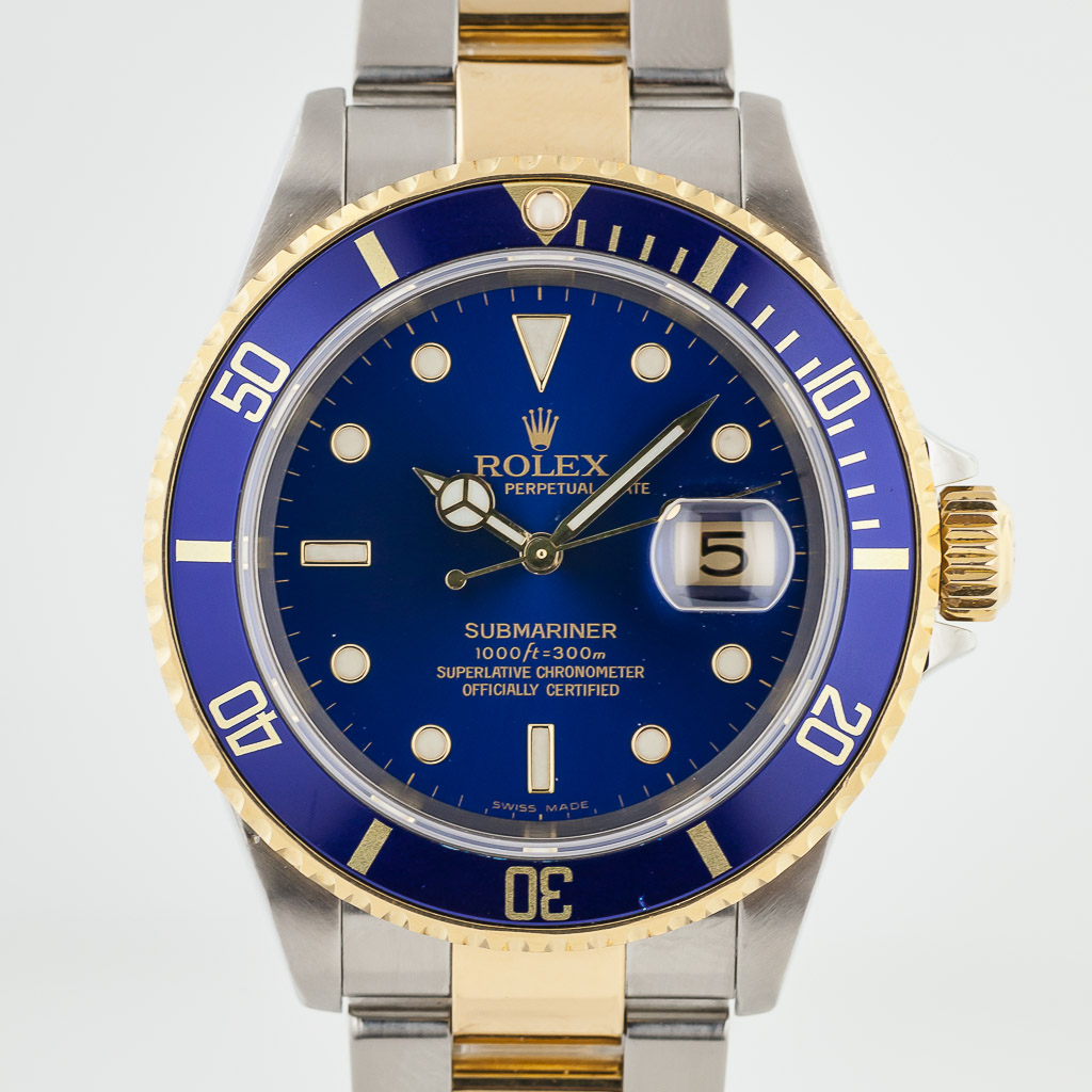 Rolex Submariner 40 Date, Ref 16613 T, Men's, Stainless Steel \u0026 Gold, Blue  Dial and Bezel, 2005 - Estates Consignments Rolex Submariner 40 Date, Ref 16613  T, Men's, Stainless Steel \u0026 Gold, Blue Dial and Bezel, 2005