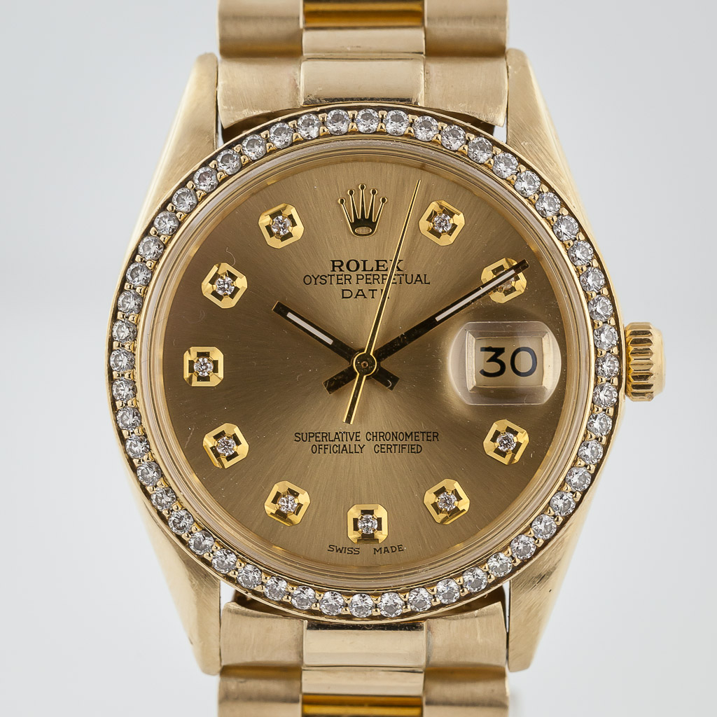 Rolex Date 34, Ref 1503, 14K Yellow Gold, Custom Diamond Dial and