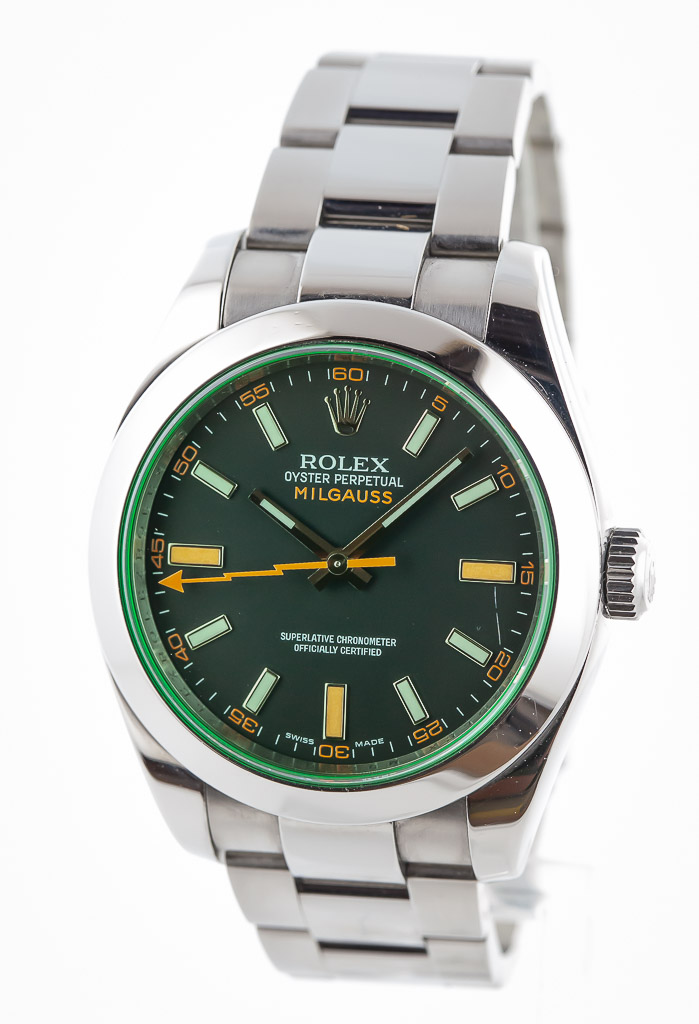 Rolex Milgauss 40, Ref 116400, Men's, Stainless Steel, Green Crystal, Oyster Band, 2008 - Estates Consignments Rolex Milgauss 40, Ref 116400, Men's, Steel, Green Crystal, Oyster Band, 2008